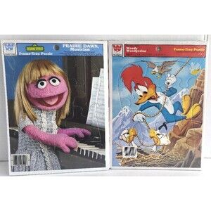 1970s Vintage Sesame Street Prairie Dawn & Woody Woodpecker Frame Tray Puzzles